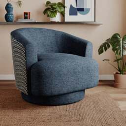 Carmen Distressed Chenille Geometric Swivel Chair - thumbnail 1