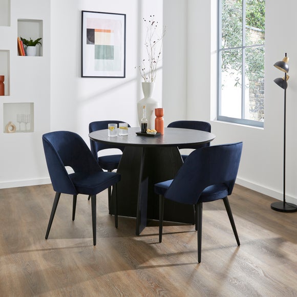 Effy 4 Seater Round Dining Table with 4 Lillia Navy Velvet Dining Chairs - image 1