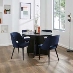 Effy 4 Seater Round Dining Table with 4 Lillia Navy Velvet Dining Chairs - thumbnail 1