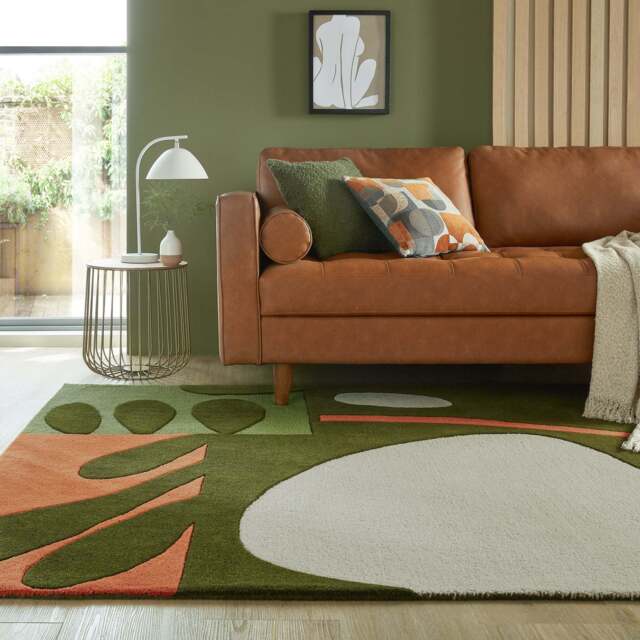 Elements Lokke Wool Rug Green/White/Orange