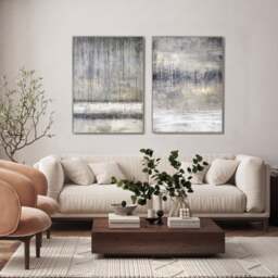 Set of 2 Cedar & Sage Torrent Abstract Framed Canvases - thumbnail 1