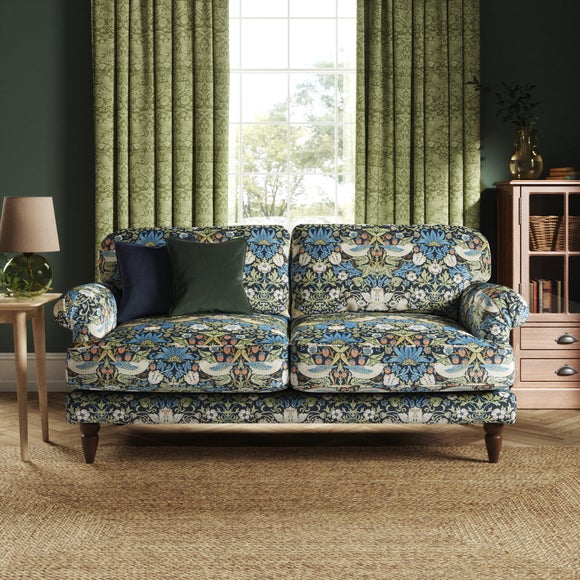 Jolene William Morris Strawberry Thief Print Velvet 3 Seater Sofa - image 1