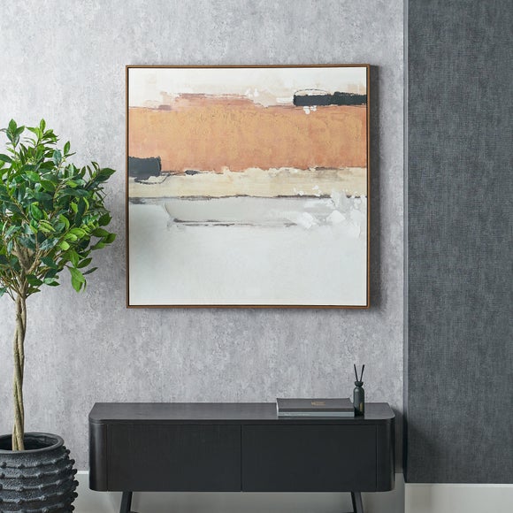 White & Terracotta Abstract Oak Effect Framed Canvas - image 1