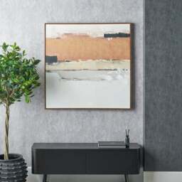 White & Terracotta Abstract Oak Effect Framed Canvas - thumbnail 1
