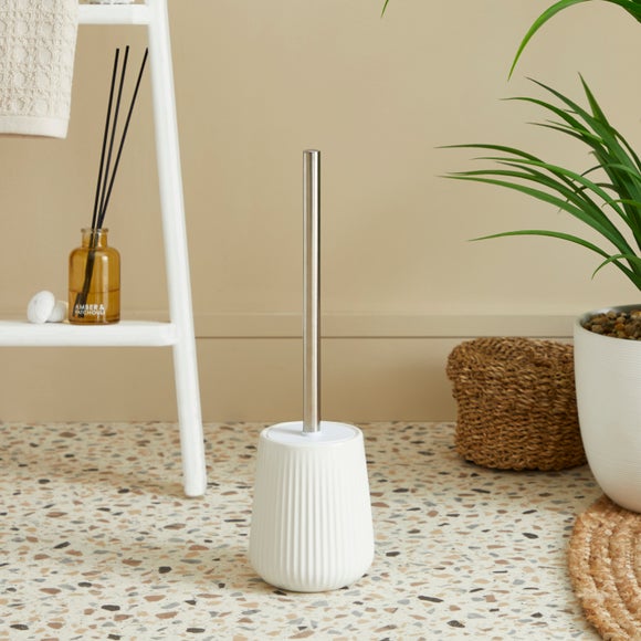 Ceramic Ribbed White Toilet Brush
