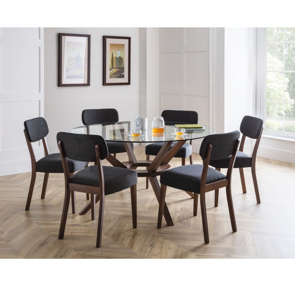 Chelsea 6 Seater Round Glass Top Dining Table with 6 Farringdon Chairs