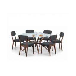 Chelsea 6 Seater Round Glass Top Dining Table with 6 Farringdon Chairs - thumbnail 6