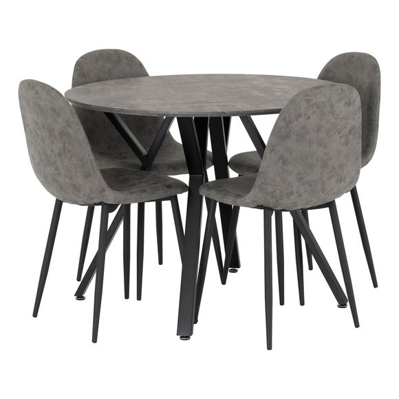Athens 4 Seater Round Dining Table with 4 Chairs, Grey Concrete Effect - image 1