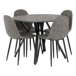 Athens 4 Seater Round Dining Table with 4 Chairs, Grey Concrete Effect - thumbnail 1
