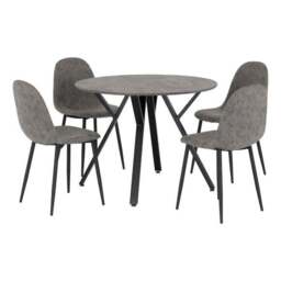 Athens 4 Seater Round Dining Table with 4 Chairs, Grey Concrete Effect - thumbnail 2