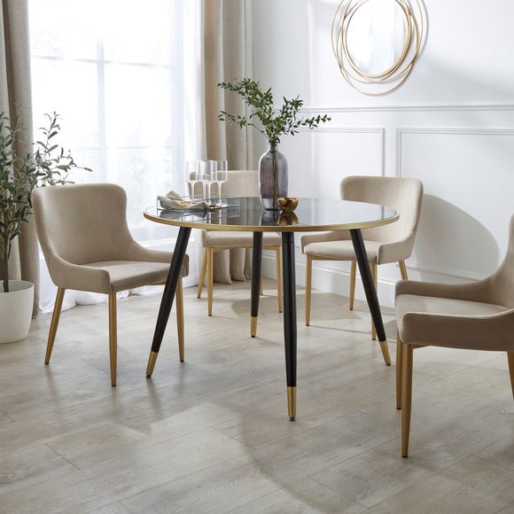 Sylvia 4 Seater Round Dining Table, Black & Smoked Glass - image 1
