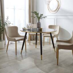 Sylvia 4 Seater Round Dining Table, Black & Smoked Glass - thumbnail 1