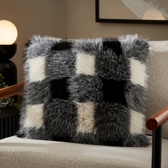 Buffalo Check Fur Square Cushion