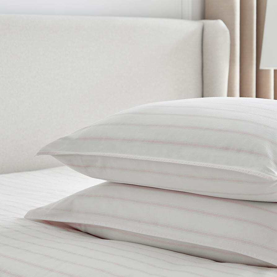 DUSK Pair of Milos Pillowcases – 200 TC – Washed Cotton - Chevron Striped – Pink - Standard