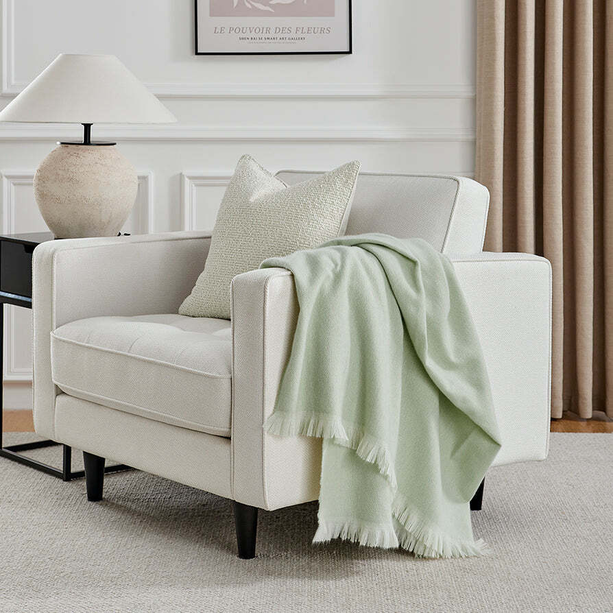 DUSK Contrast Stitch Wool Look Sofa Throw – Sage