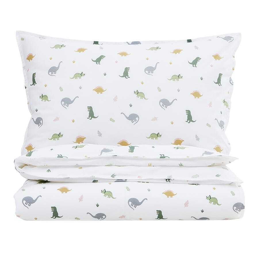 DUSK Kids Dinosaur Reversible Bed Linen Set - 100% Cotton - Single - Multi/White