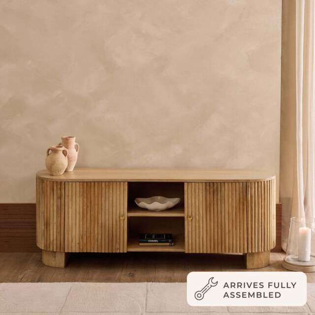 "DUSK Finley Mango Wood Tv Unit for Tv Unit TVs up to 55"" - Natural" - image 1