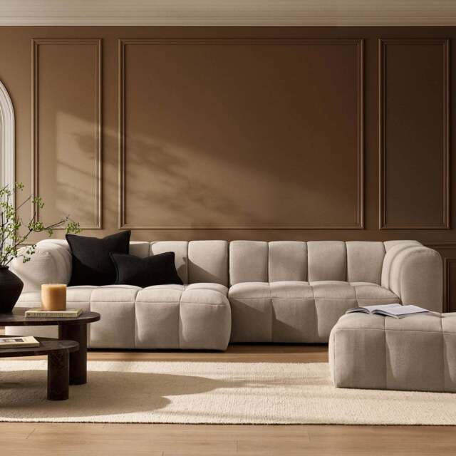 DUSK Manhattan Left Hand Chaise Sofa - Chenille Oatmeal - image 1