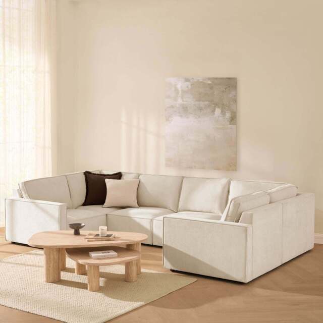 DUSK Brooklyn Slim Arm U-Shape Sofa - Chenille Ivory - image 1