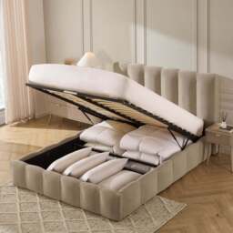 DUSK Cheshire Ottoman Storage Bed - Chenille Oatmeal - Double - thumbnail 2