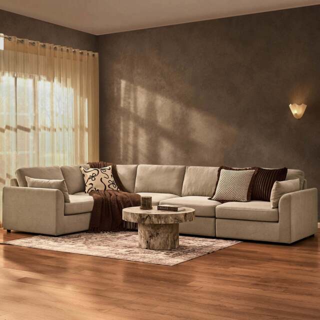 DUSK Miami Left Hand Large L-Shape Sofa - Chenille Oatmeal - image 1