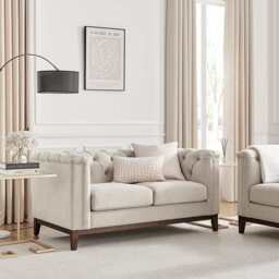 DUSK Chesterfield 2 Seater Sofa - Stone - thumbnail 1