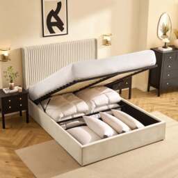 DUSK Melrose Ottoman Storage Bed - Chenille Ivory - Double - thumbnail 3
