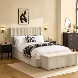 DUSK Melrose Ottoman Storage Bed - Chenille Ivory - Double