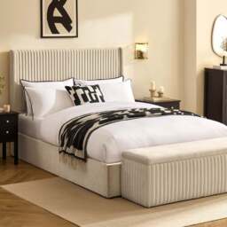 DUSK Melrose Ottoman Storage Bed - Chenille Ivory - Double - thumbnail 2