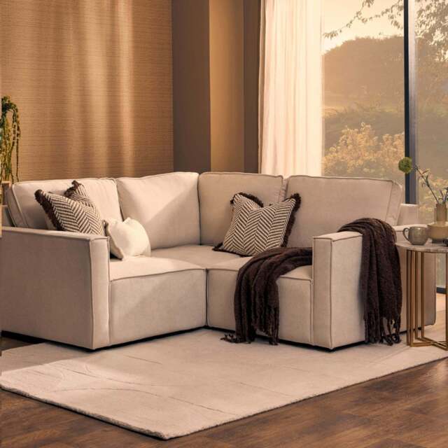 DUSK Brooklyn Slim Arm Left Hand Small Corner Sofa - Chenille Ivory - image 1