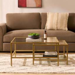 DUSK Glass Square Nesting Coffee Tables - Gold - thumbnail 1