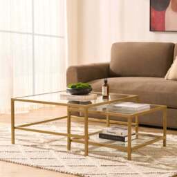 DUSK Glass Square Nesting Coffee Tables - Gold - thumbnail 2