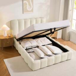 DUSK Cheshire Boucle Ottoman Storage Bed - Off White - King Size - thumbnail 5