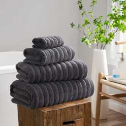 DUSK Monaco Plush Ribbed Cotton Towel Collection - Charcoal - Hand Towel