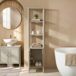 DUSK Posy Tall Bathroom Storage Cabinet - Light Taupe - thumbnail 2