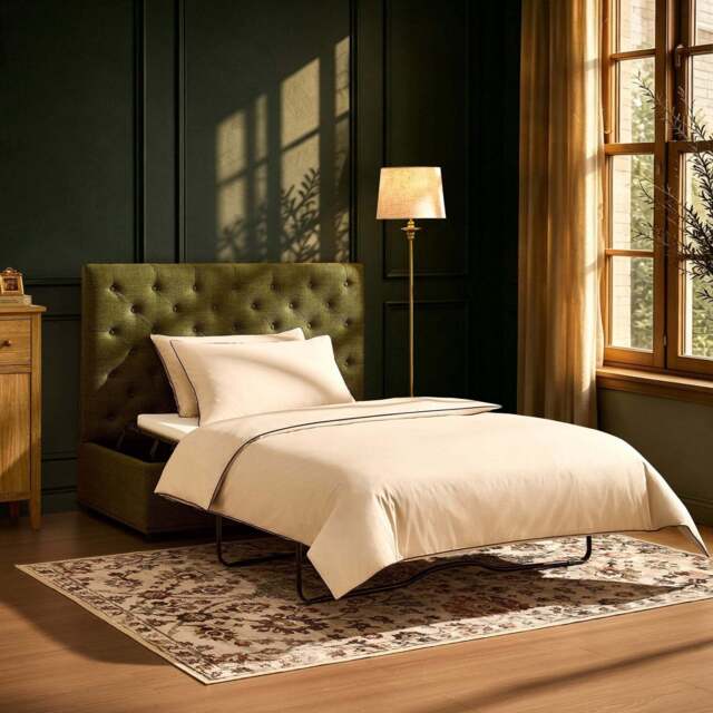 DUSK Kennadi Small Double Pouffe Sofa Bed - Woven Pine Green - image 1