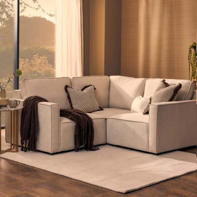 DUSK Brooklyn Slim Arm Right Hand Small Corner Sofa - Chenille Ivory - image 1