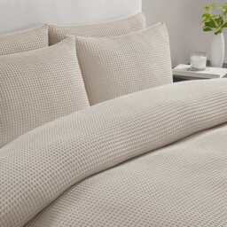 DUSK Portofino Waffle 100% Cotton Duvet Cover 200 Thread Count - Natural - Double - thumbnail 4