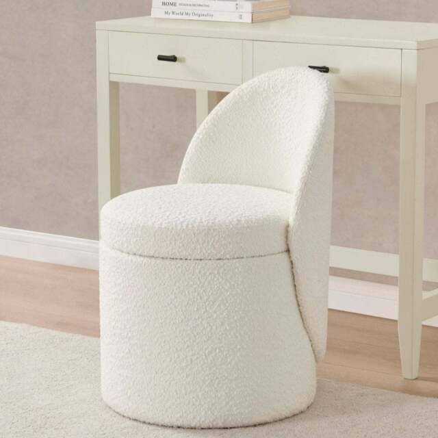 DUSK Primrose Boucle Dressing Table Storage Stool - Off White - image 1