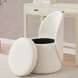 DUSK Primrose Boucle Dressing Table Storage Stool - Off White - thumbnail 2