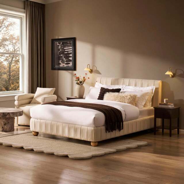 DUSK Malmo Bed Frame - Cream Linen - Super King - image 1