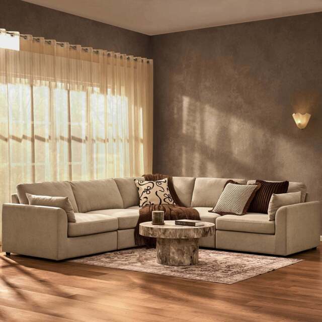 DUSK Miami Left Hand Corner Sofa - Chenille Oatmeal - image 1