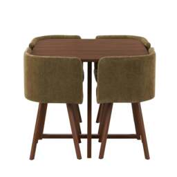 DUSK Ava Space Saver 4 Seater Dining Table and Chairs - Chenille Olive - thumbnail 4
