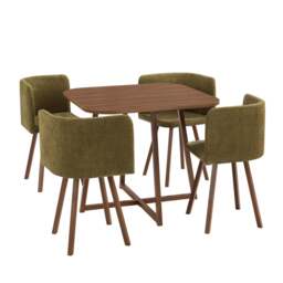 DUSK Ava Space Saver 4 Seater Dining Table and Chairs - Chenille Olive - thumbnail 3