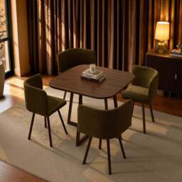 DUSK Ava Space Saver 4 Seater Dining Table and Chairs - Chenille Olive - thumbnail 2
