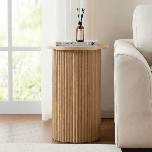 DUSK Hattie Round Pedestal Side Table - Light Wood - image 1