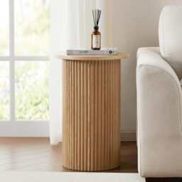 DUSK Hattie Round Pedestal Side Table - Light Wood