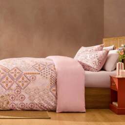DUSK Aurora 100% Cotton Tile Print Duvet Cover & Pillowcase Set - Pink - Double - thumbnail 2