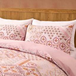 DUSK Aurora 100% Cotton Tile Print Duvet Cover & Pillowcase Set - Pink - Double - thumbnail 3