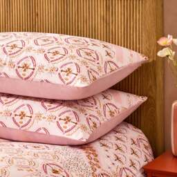DUSK Aurora 100% Cotton Tile Print Duvet Cover & Pillowcase Set - Pink - Double - thumbnail 6